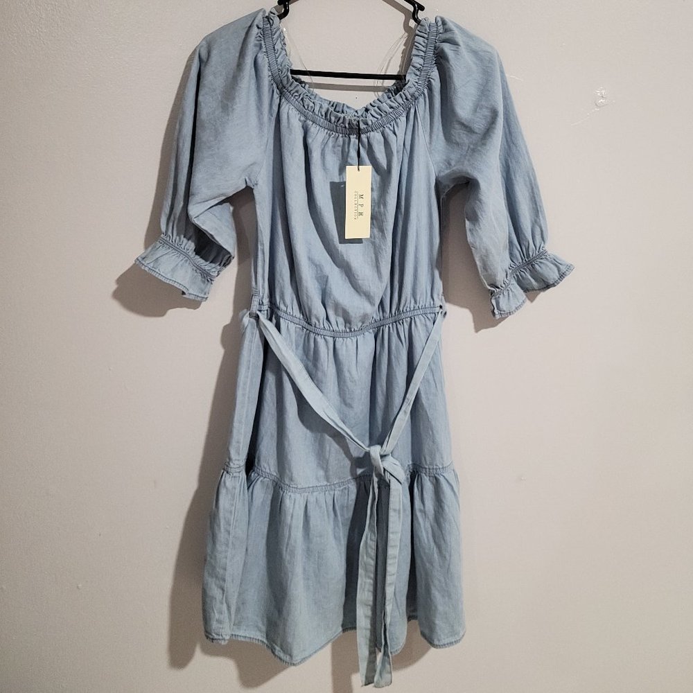 MPH COLLECTION DENIM DRESS SIZE PM LIGHT WASH NEW